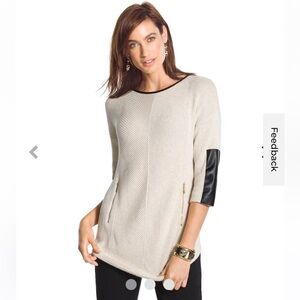 Chico’s Cream color sweater with leather patches